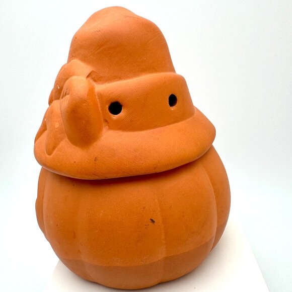 Vintage Jack-O-Lantern Red Clay Terra Cotta 5"  Halloween Pumpkin Candle Holder - Picture 2 of 9